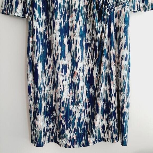 EASTEX \ Soft Jersey Midi Dress Multicolor Abstract Print Blue & White Sz 16 - Picture 6 of 13